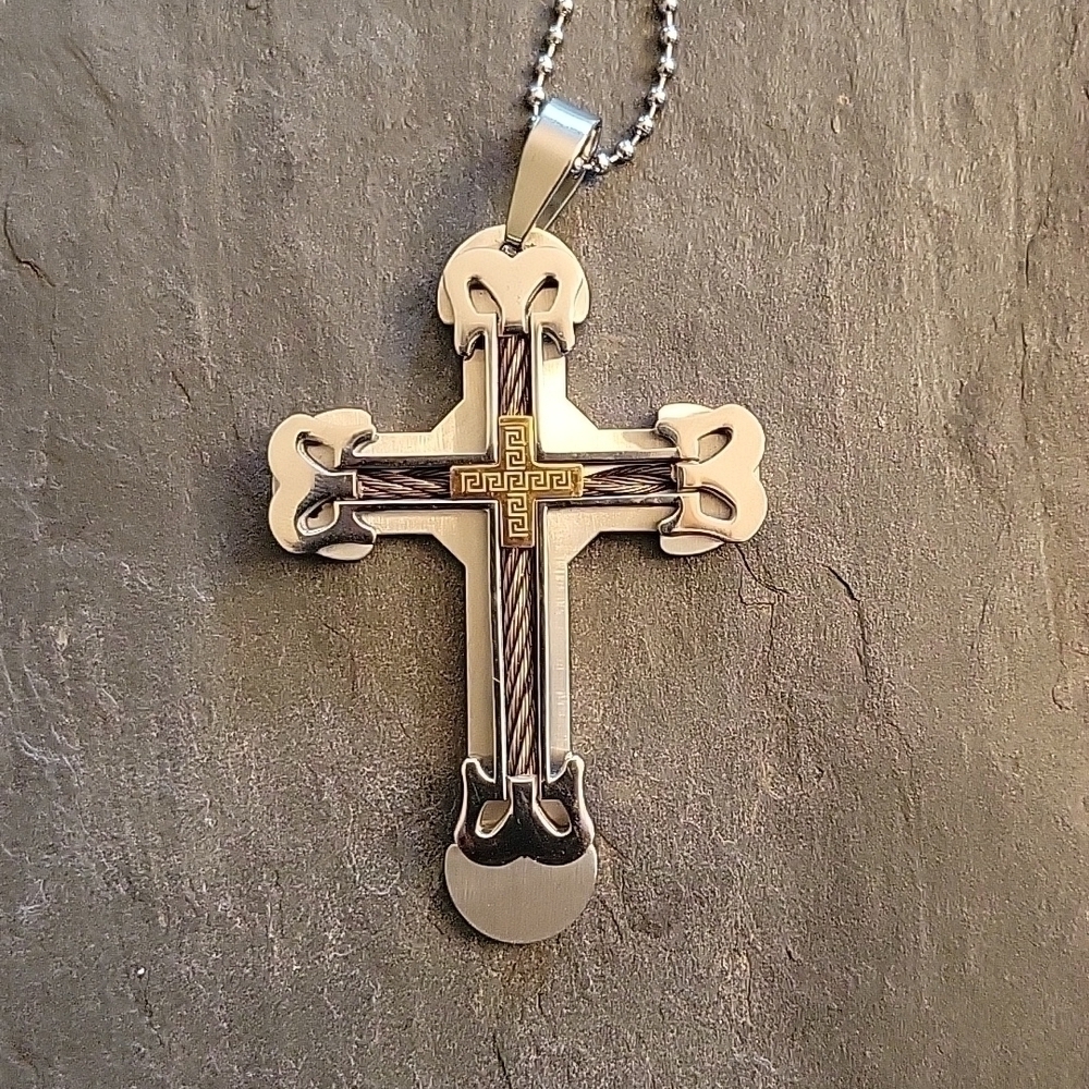 Stainless Steel Cross Necklace. Large Heavy